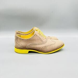 Cole Haan Shoes Womens 7 Beige Suede Oxford Flats Yellow Sole Lace Up Casual